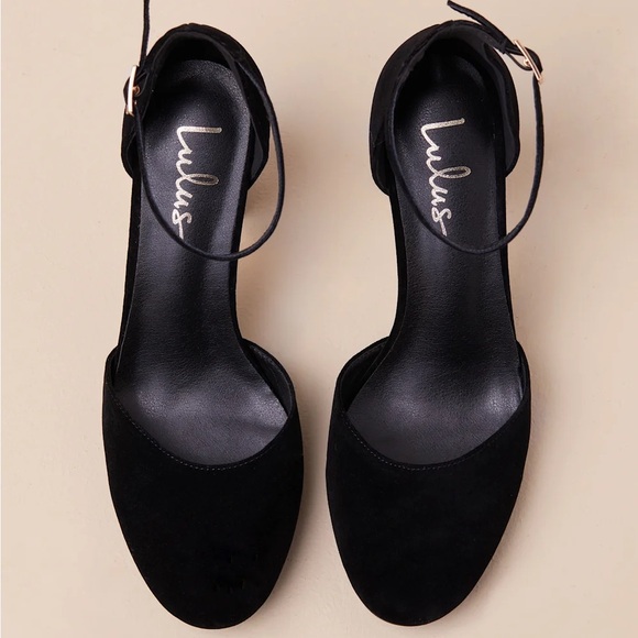 LULUS Laura Black & Gold Velvet Ankle Strap Chunky Heels Size 8.5 NEW - Picture 14 of 15